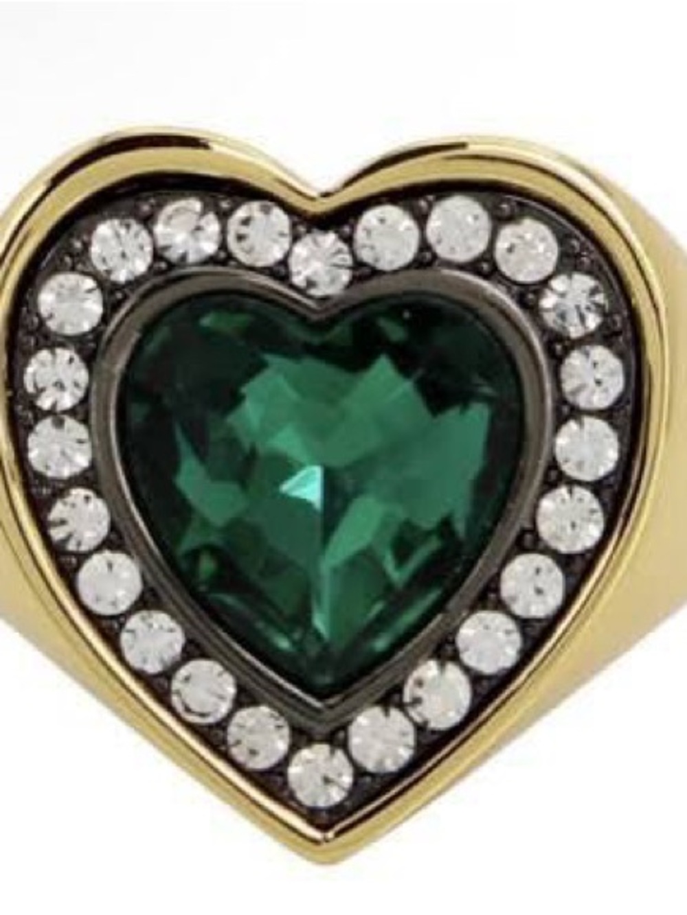 New Kurt Geiger Gold Heart Ring with Emerald detail size 8